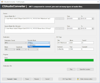 .NET library to convert, join and cut many types of audio files with ID3 tags support using C# VB ASP .NET.